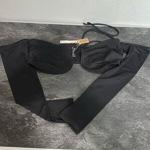 NWT Skims Recycled Swim Long Sleeve Bikini Top in ONYX BLACK Size  XL